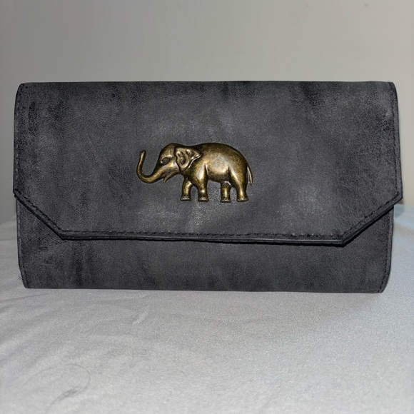 Handbags - Black Clutch with Gold Elephant Accent